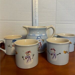 Hart Stone USA Snowman Themed Ceramic Mug and Pitcher Set